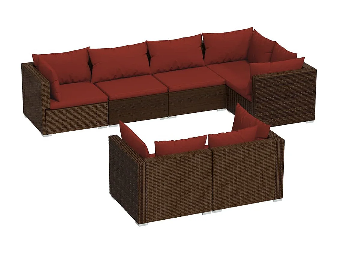 Salon de jardin avec coussins 7 pcs marron résine tressée