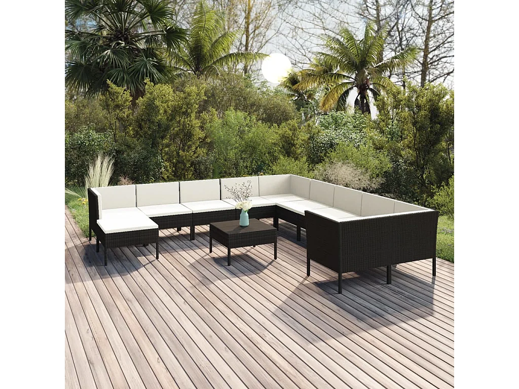 Set Divani da Giardino 12 pz con Cuscini in Polyrattan Nero