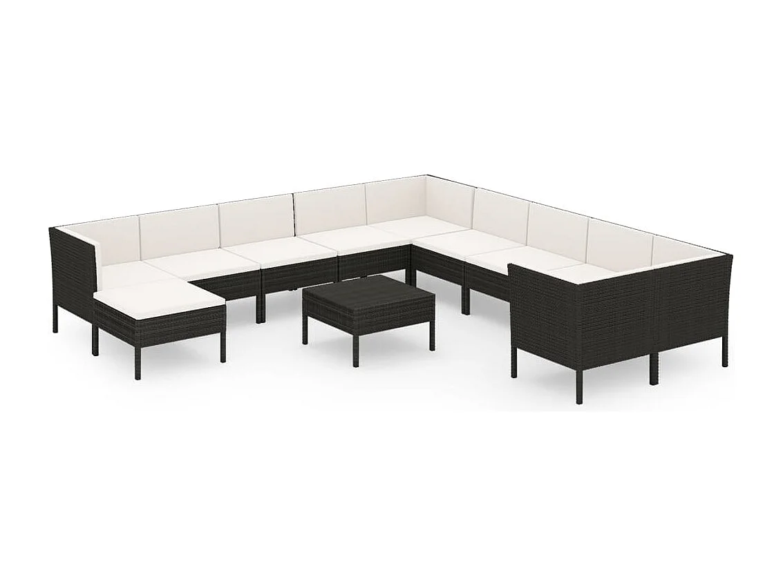 Set Divani da Giardino 12 pz con Cuscini in Polyrattan Nero