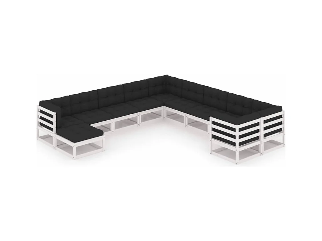 Set Divani da Giardino 11pz con Cuscini Massello di Pino Bianco