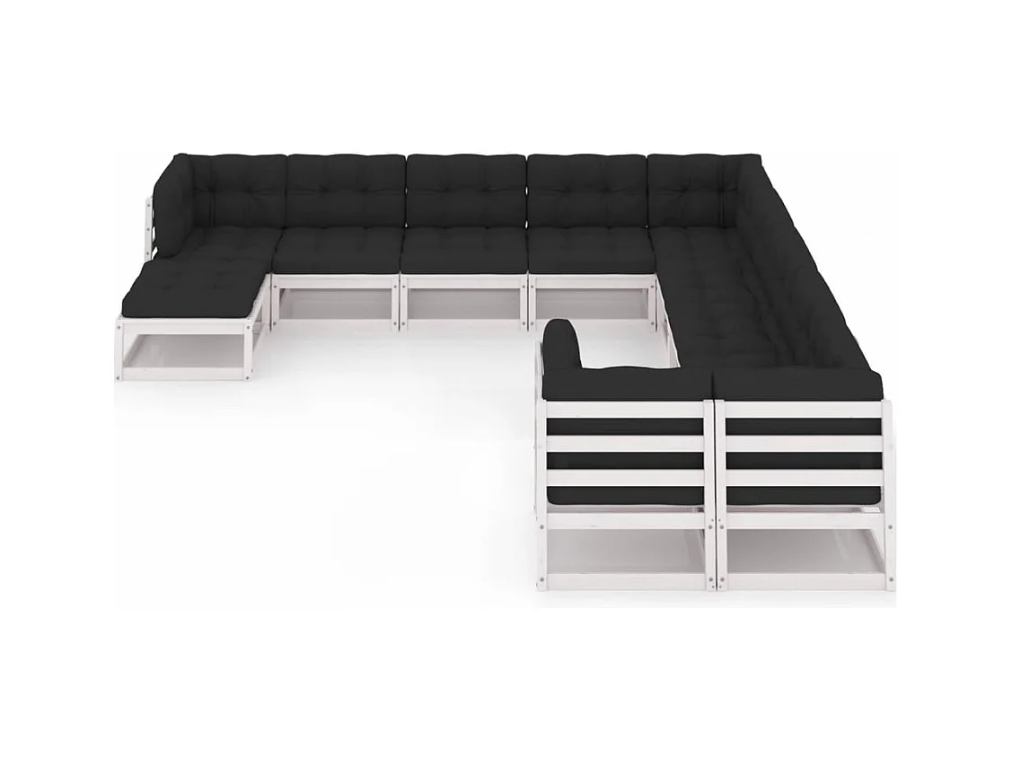 Set Divani da Giardino 11pz con Cuscini Massello di Pino Bianco