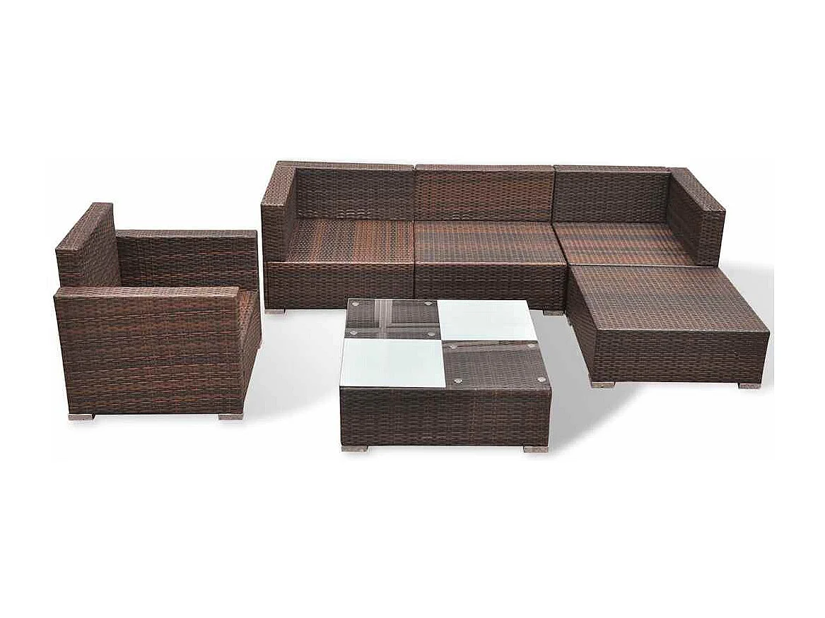Salon de jardin 6 pcs avec coussins Résine tressée Marron