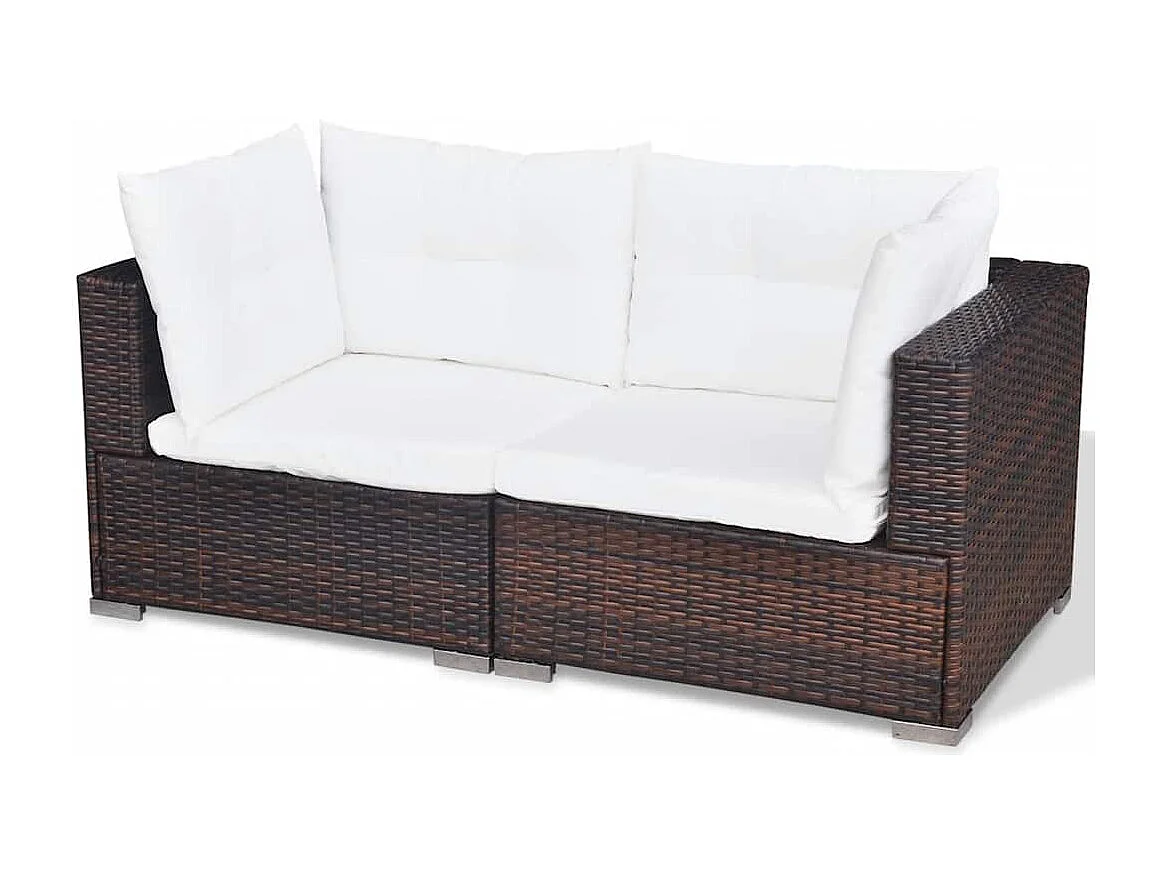 6-delige Loungeset met kussens poly rattan bruin