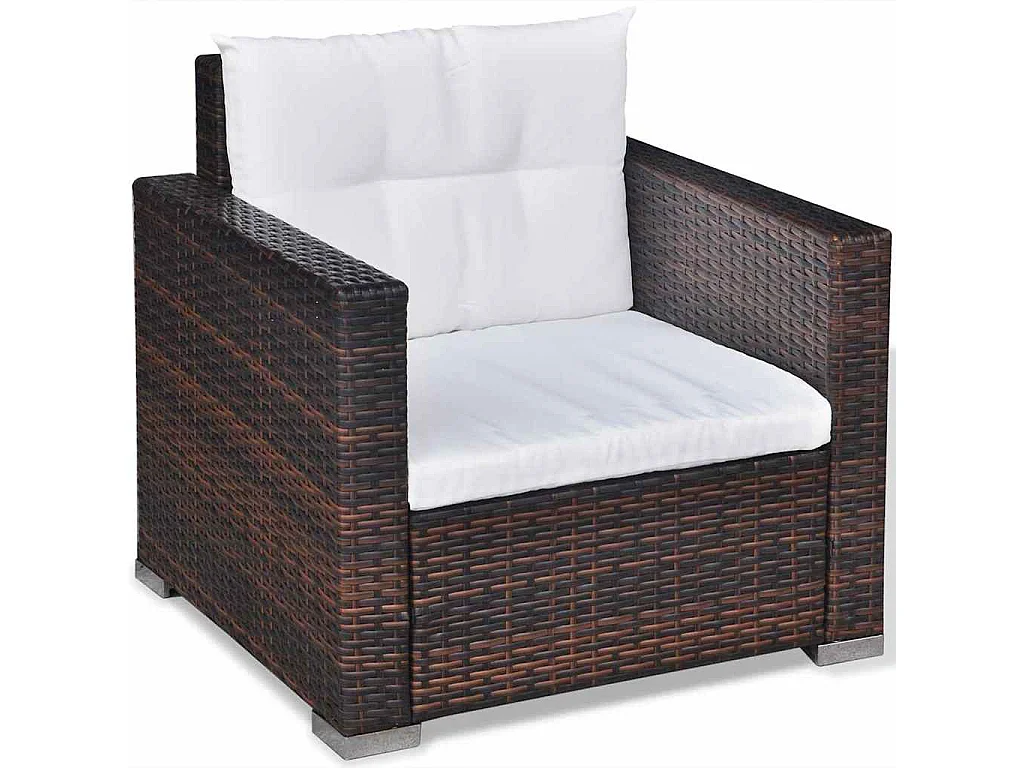 6-delige Loungeset met kussens poly rattan bruin