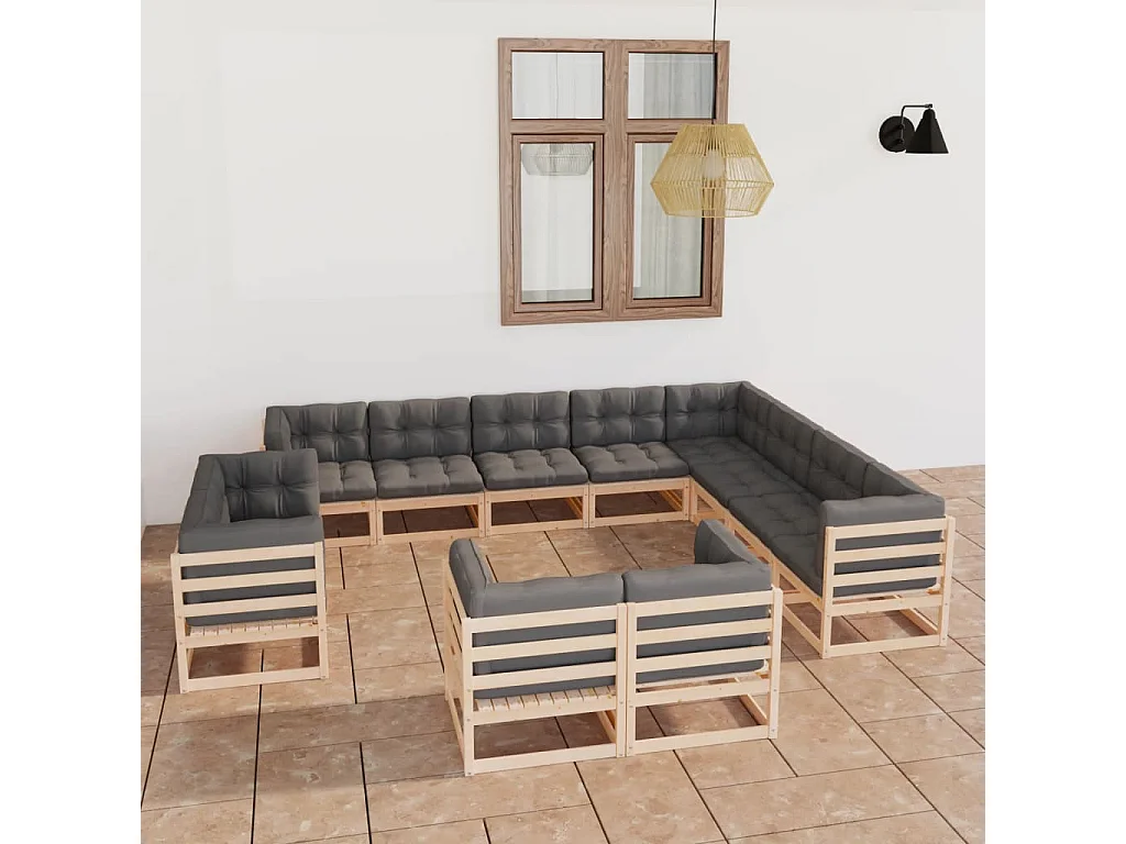 Salon de jardin 12 pcs avec coussins Bois de pin massif