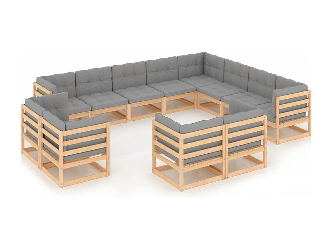 Salon de jardin 12 pcs avec coussins Bois de pin massif