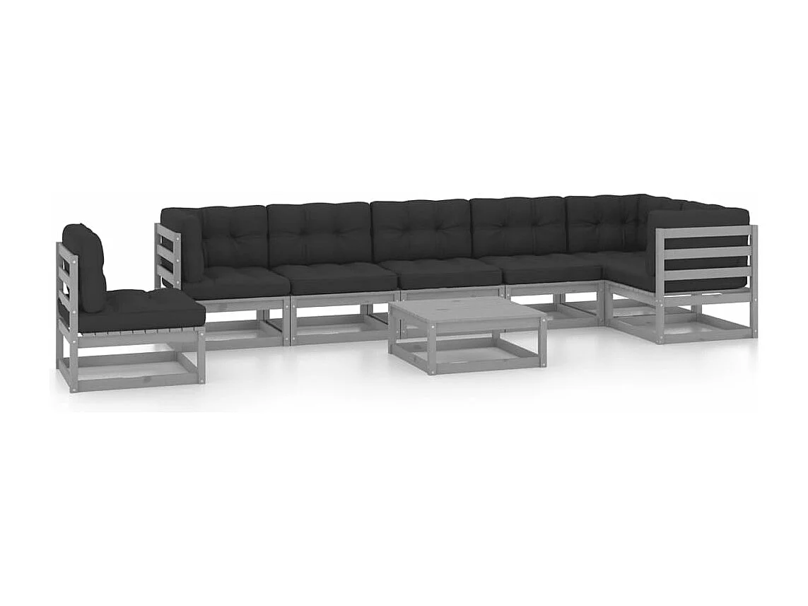 8 pcs conjunto lounge de jardim c/ almofadões pinho maciço