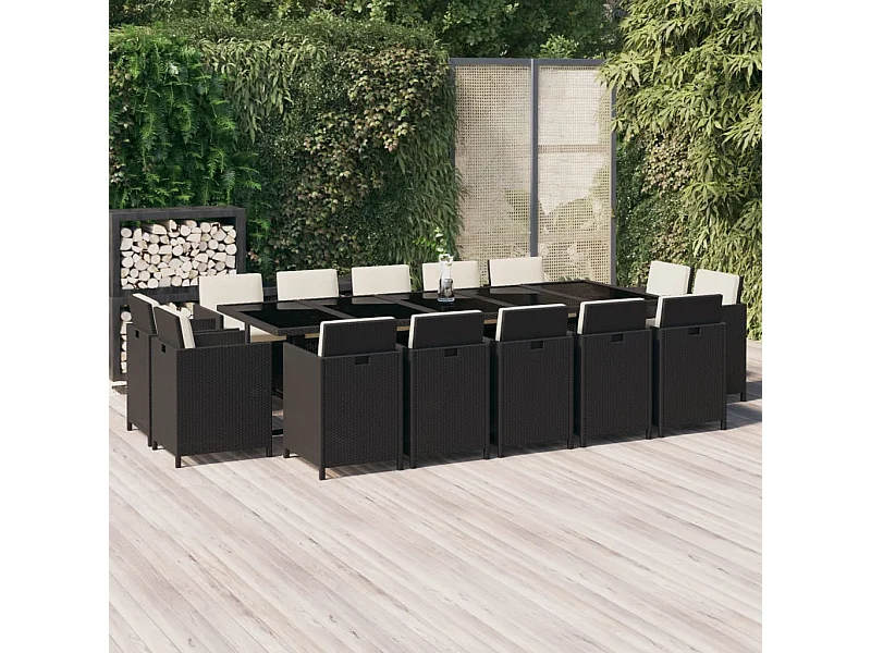 15-tlg. Garten-Essgruppe mit Kissen Poly Rattan Schwarz