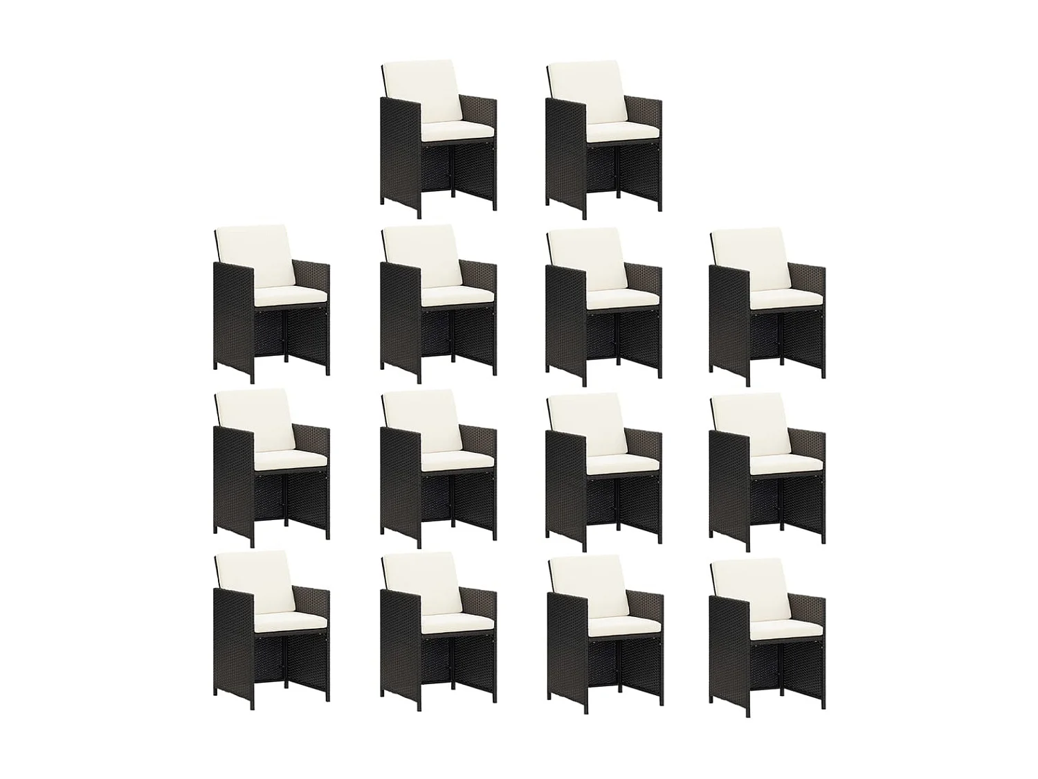 15-tlg. Garten-Essgruppe mit Kissen Poly Rattan Schwarz