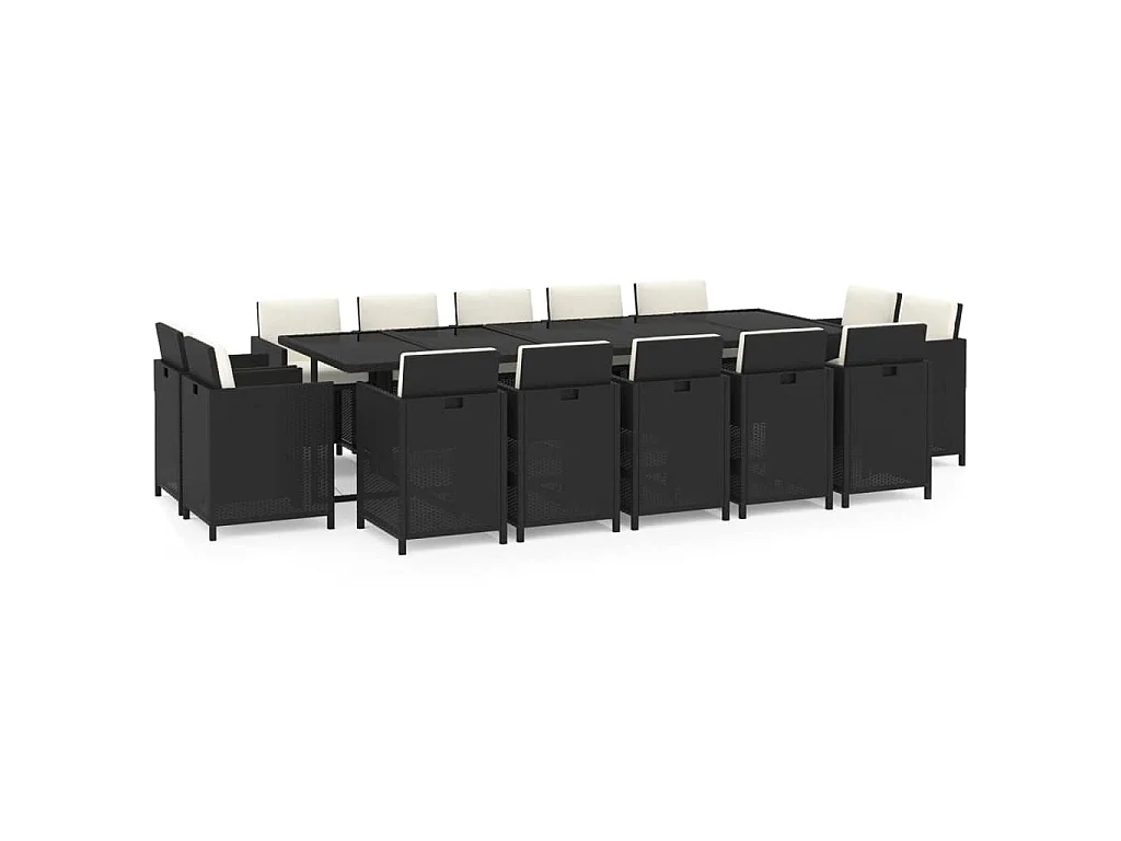 15-tlg. Garten-Essgruppe mit Kissen Poly Rattan Schwarz