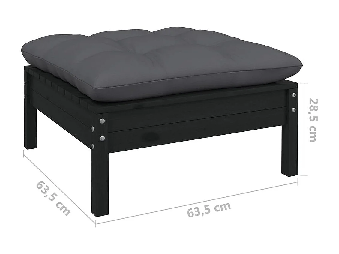 Set Divani da Giardino 10 pz con Cuscini Neri Massello di Pino