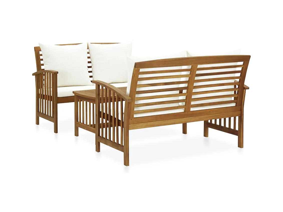 Salon de jardin 3 pcs avec coussins Bois d'acacia massif