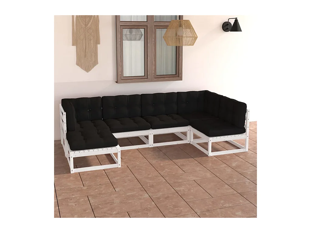 Salon de jardin 6 pcs avec coussins Bois de pin massif