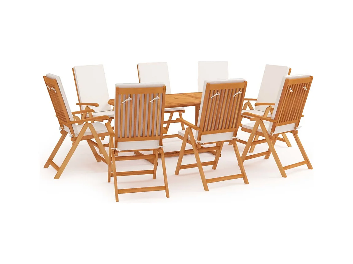 Ensemble à manger de jardin 9 pcs coussins Bois de teck massif