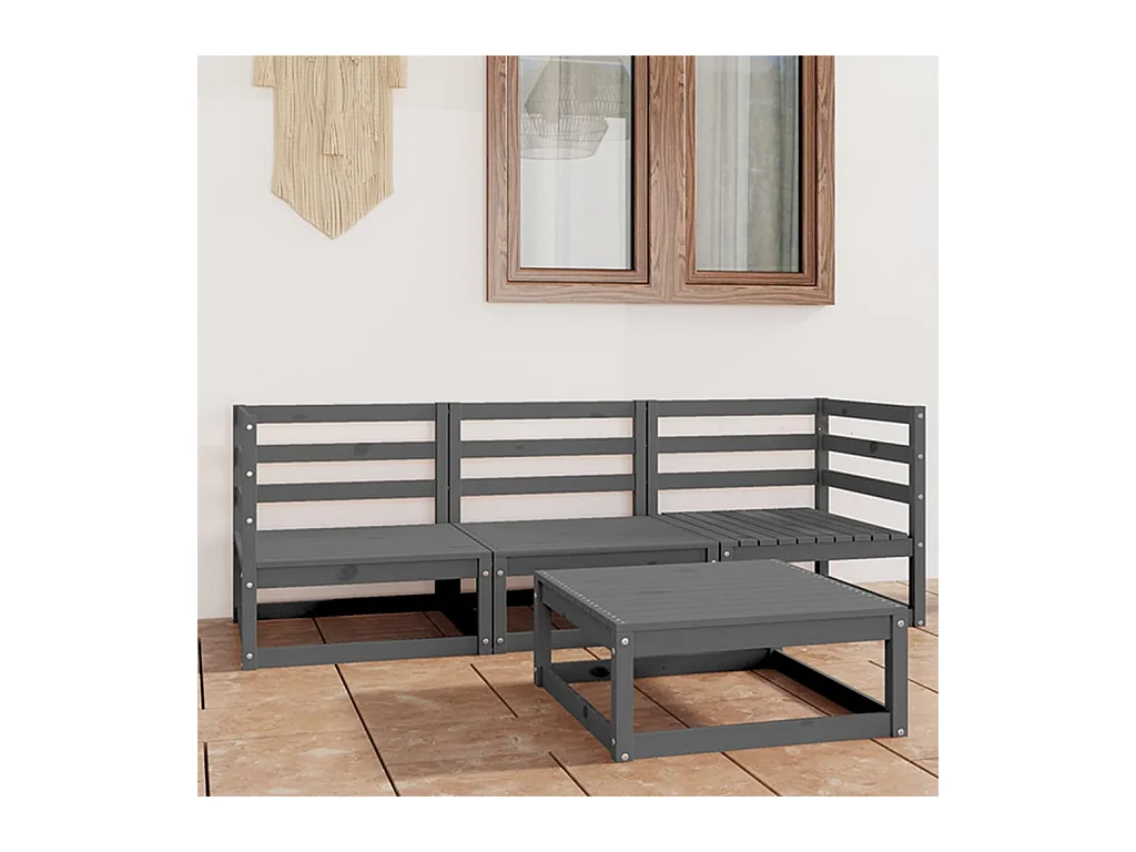 4-delige Loungeset massief grenenhout grijs