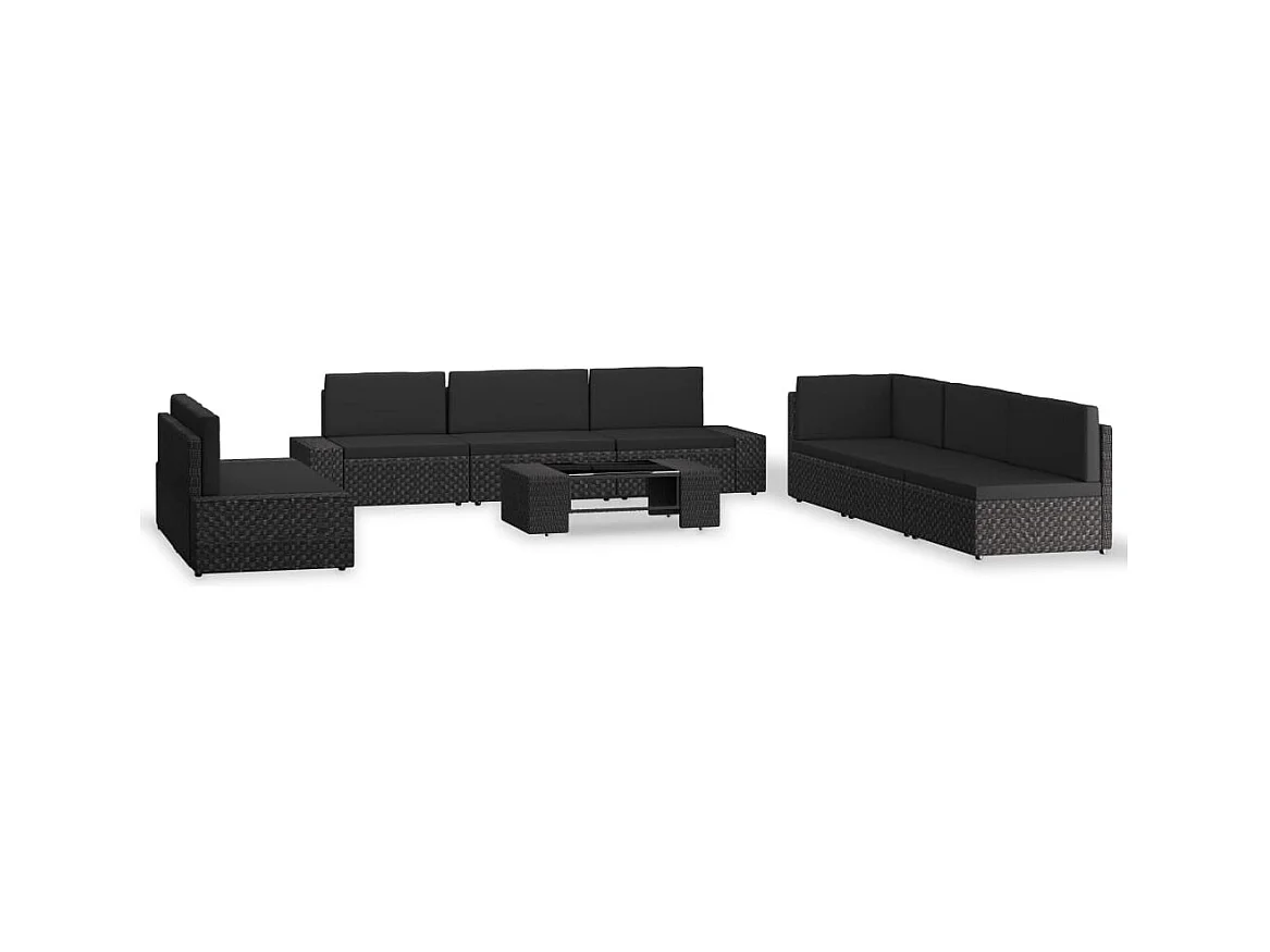 9-delige Loungeset poly rattan zwart
