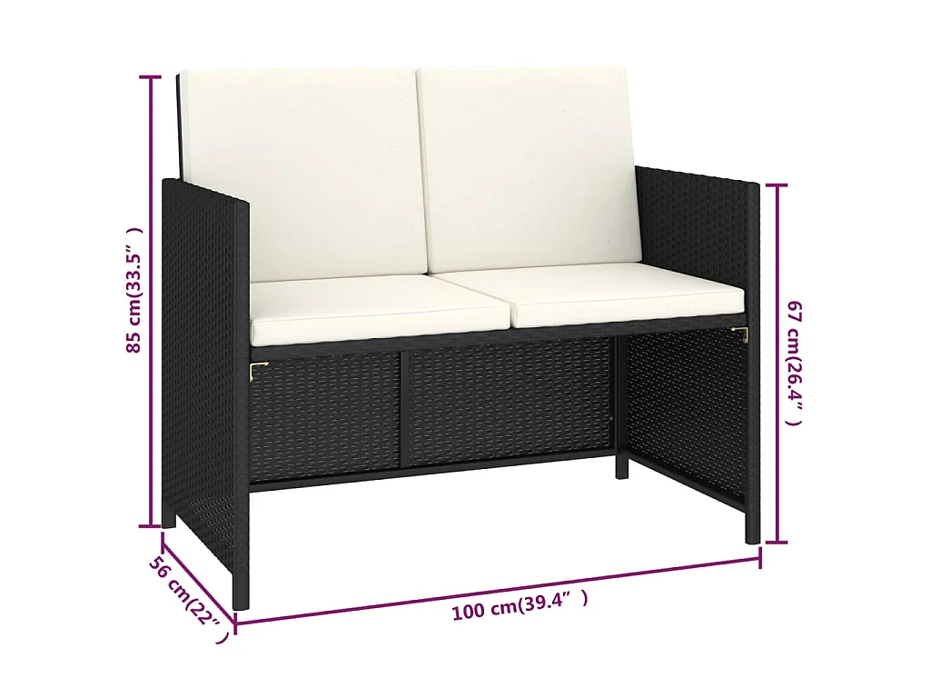 Set da Pranzo per Esterni 6 pz con Cuscini in Polyrattan Nero