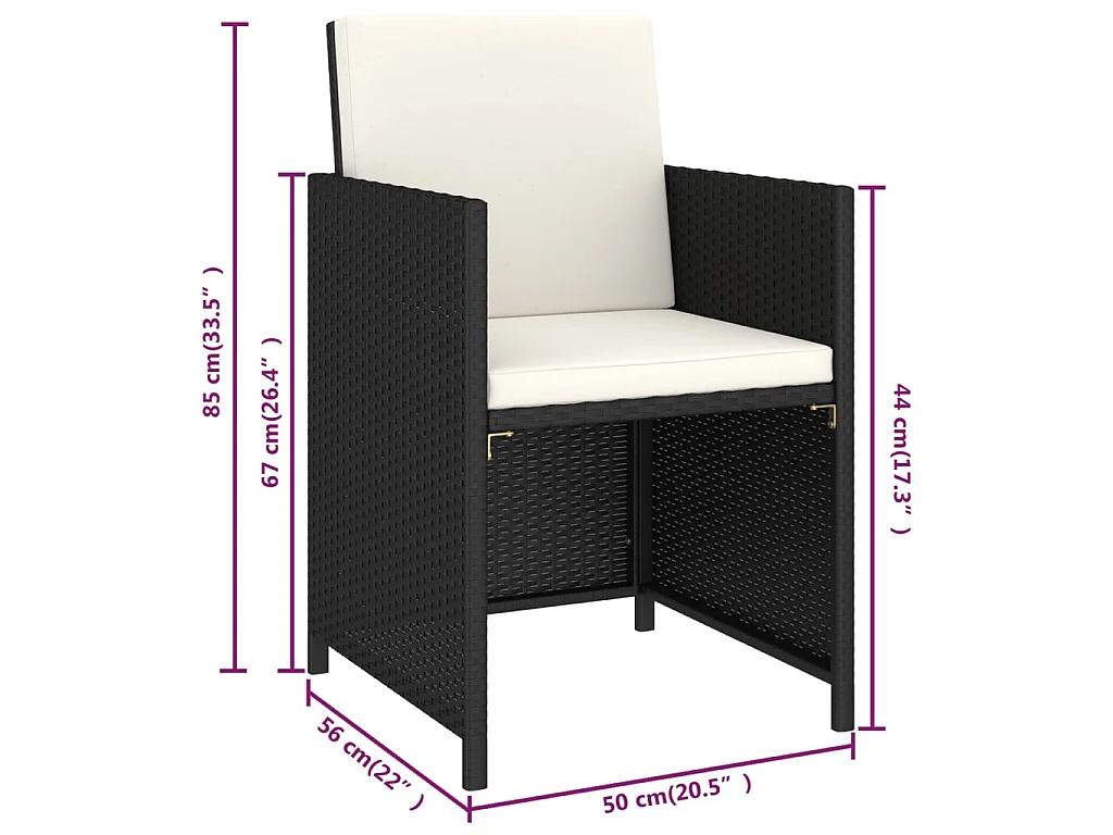 Set da Pranzo per Esterni 6 pz con Cuscini in Polyrattan Nero