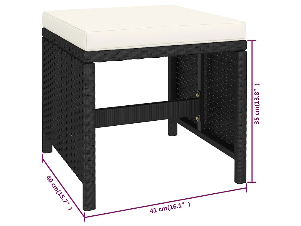 Set da Pranzo per Esterni 6 pz con Cuscini in Polyrattan Nero