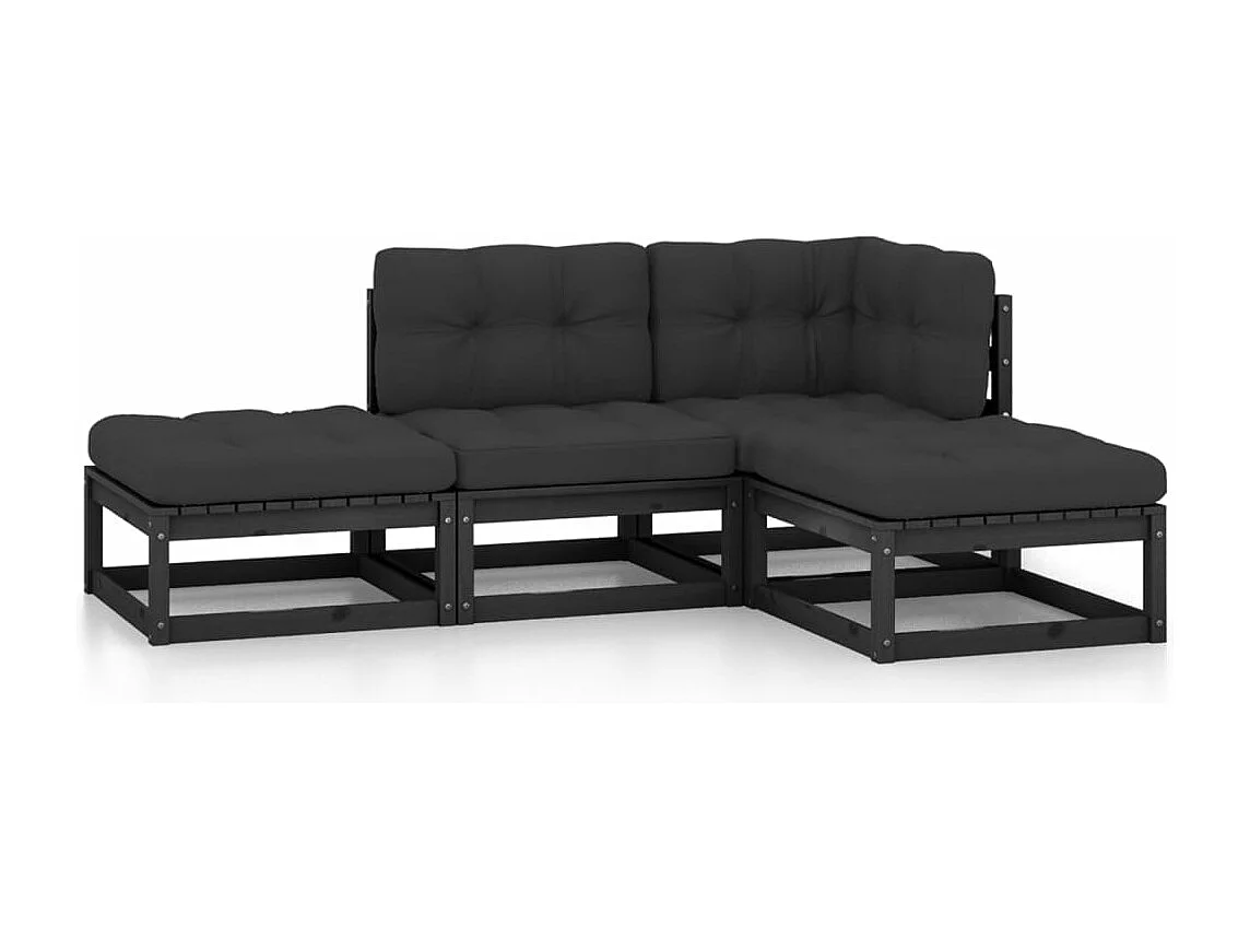 4-tlg. Garten-Lounge-Set mit Kissen Massivholz Kiefer