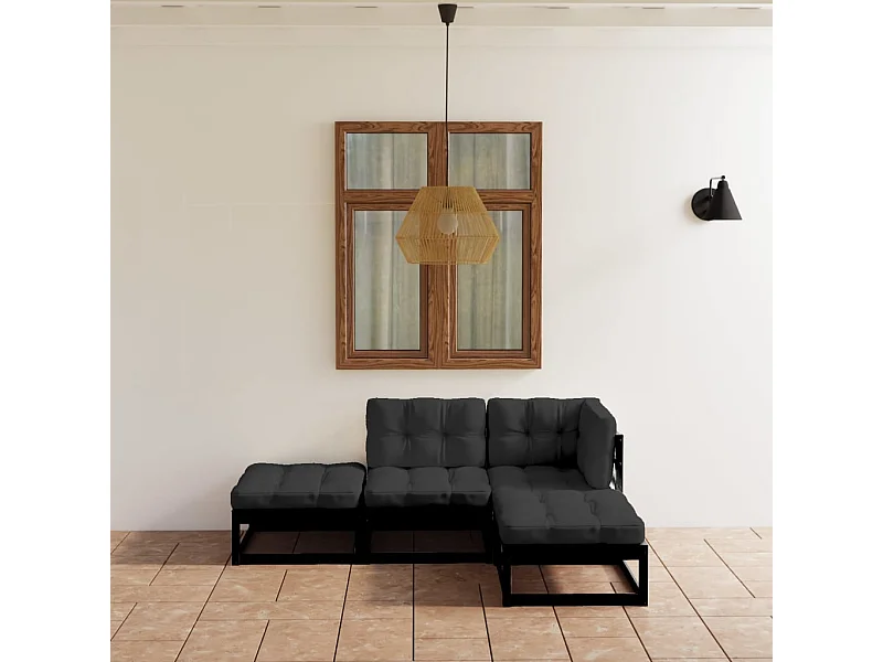 Juego de muebles de jardín 4 pzas y cojines madera pino maciza