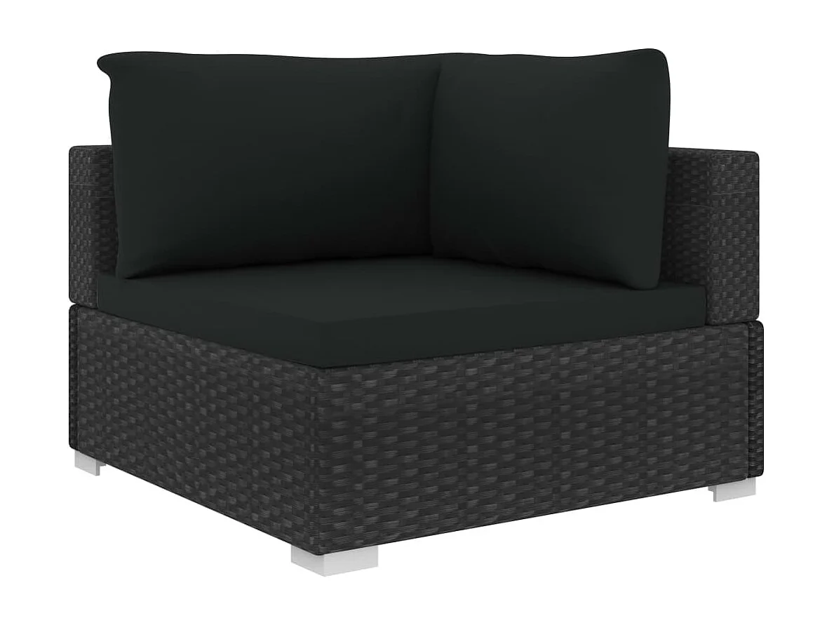 9-delige Loungeset met kussens poly rattan zwart