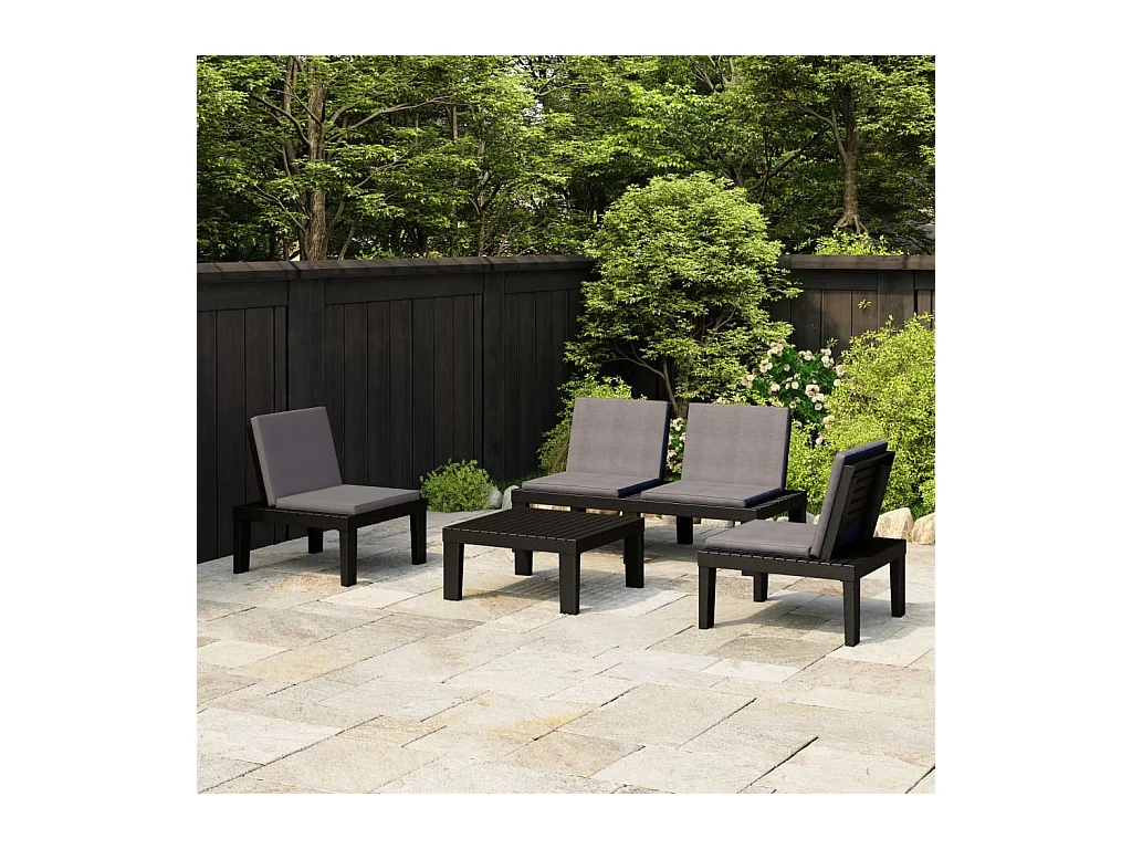 Salon de jardin 4 pcs avec coussins Plastique Gris