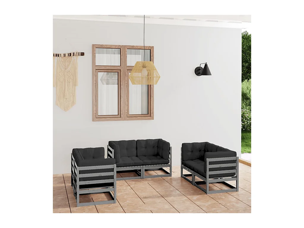 Set Divani da Giardino 6 pz con Cuscini Legno Massello Pino