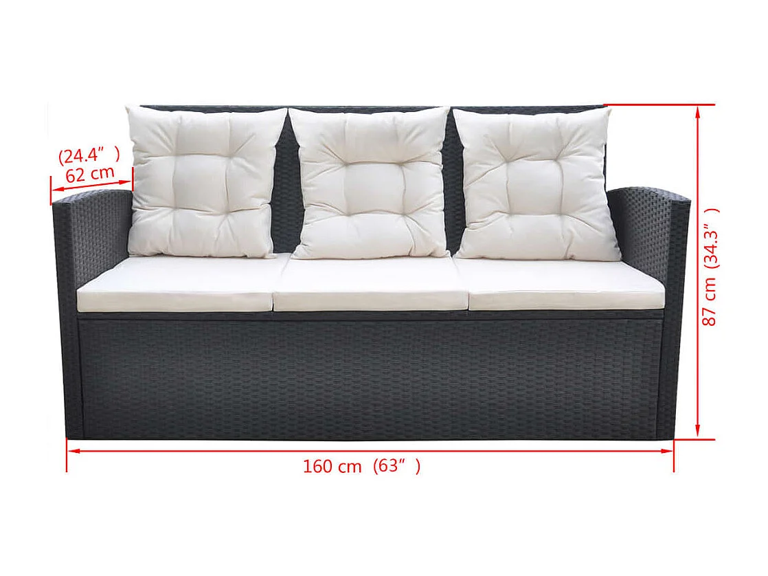 Ensemble à manger d'extérieur 6pcs coussins résine tressée noir