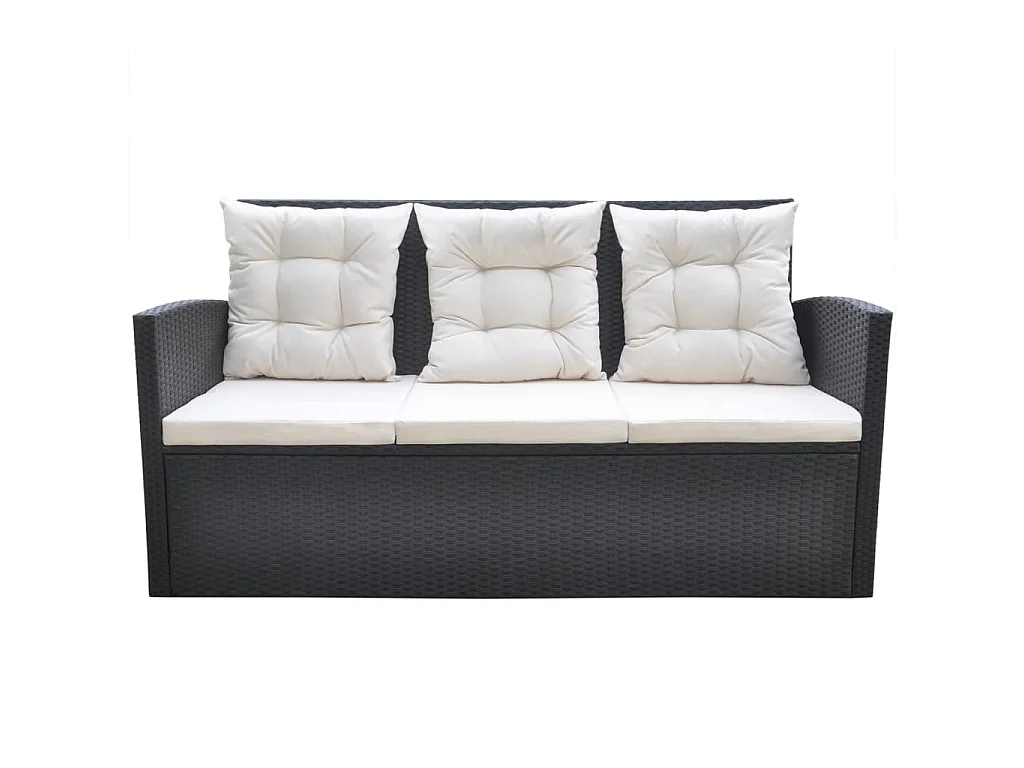 6 pcs conjunto jantar exterior com almofadões vime PE preto