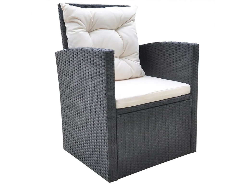 6 pcs conjunto jantar exterior com almofadões vime PE preto