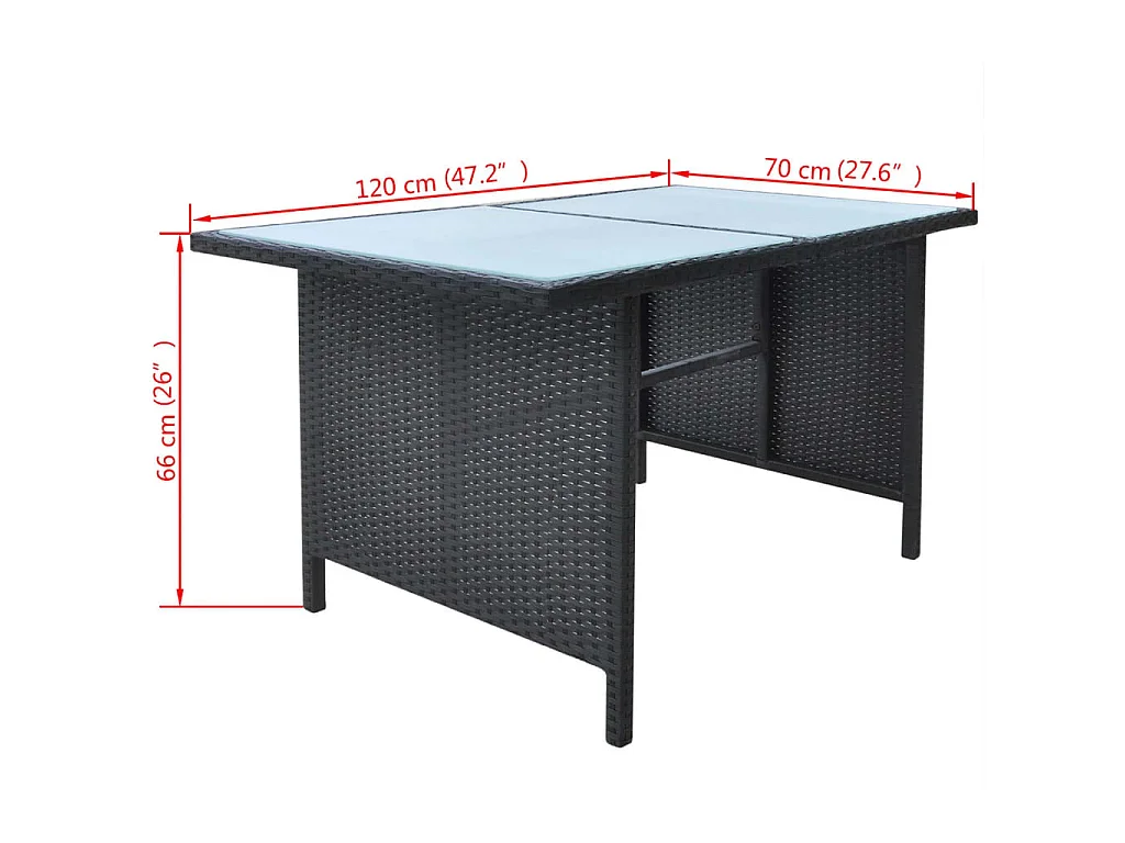 6 pcs conjunto jantar exterior com almofadões vime PE preto