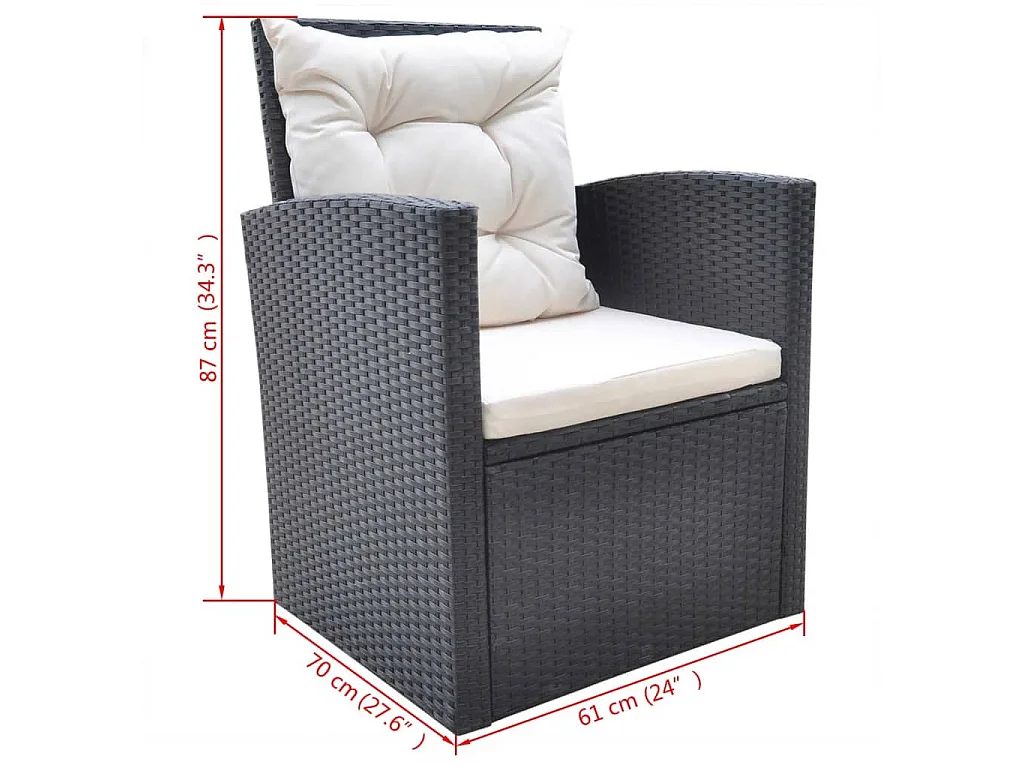 6 pcs conjunto jantar exterior com almofadões vime PE preto