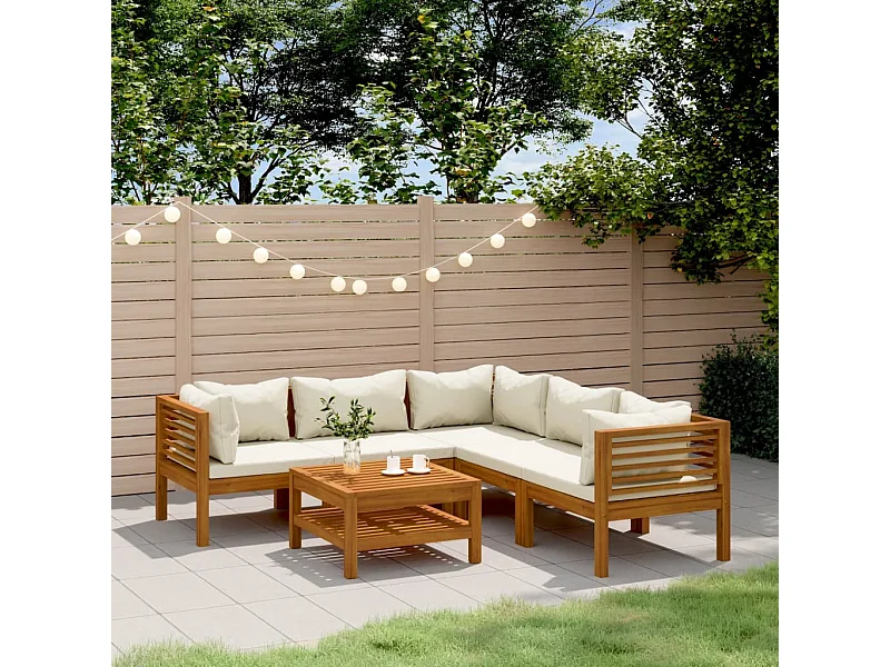 Salon de jardin 6 pcs avec coussin crème Bois d'acacia solide