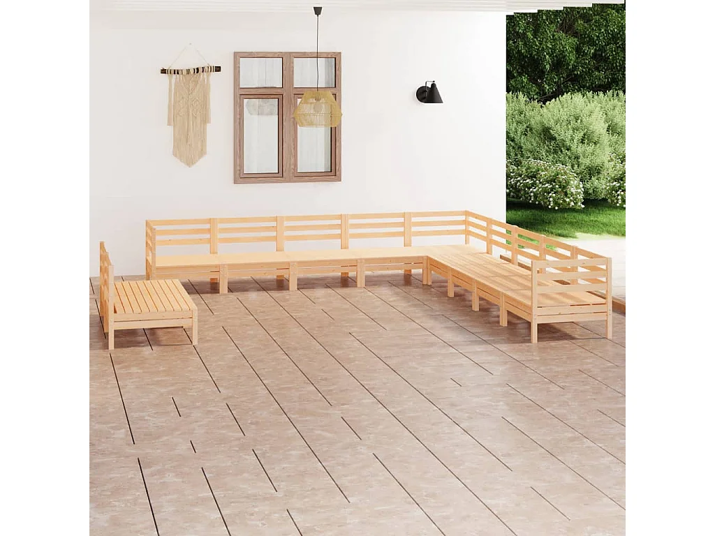 11-tlg. Garten-Lounge-Set Massivholz Kiefer