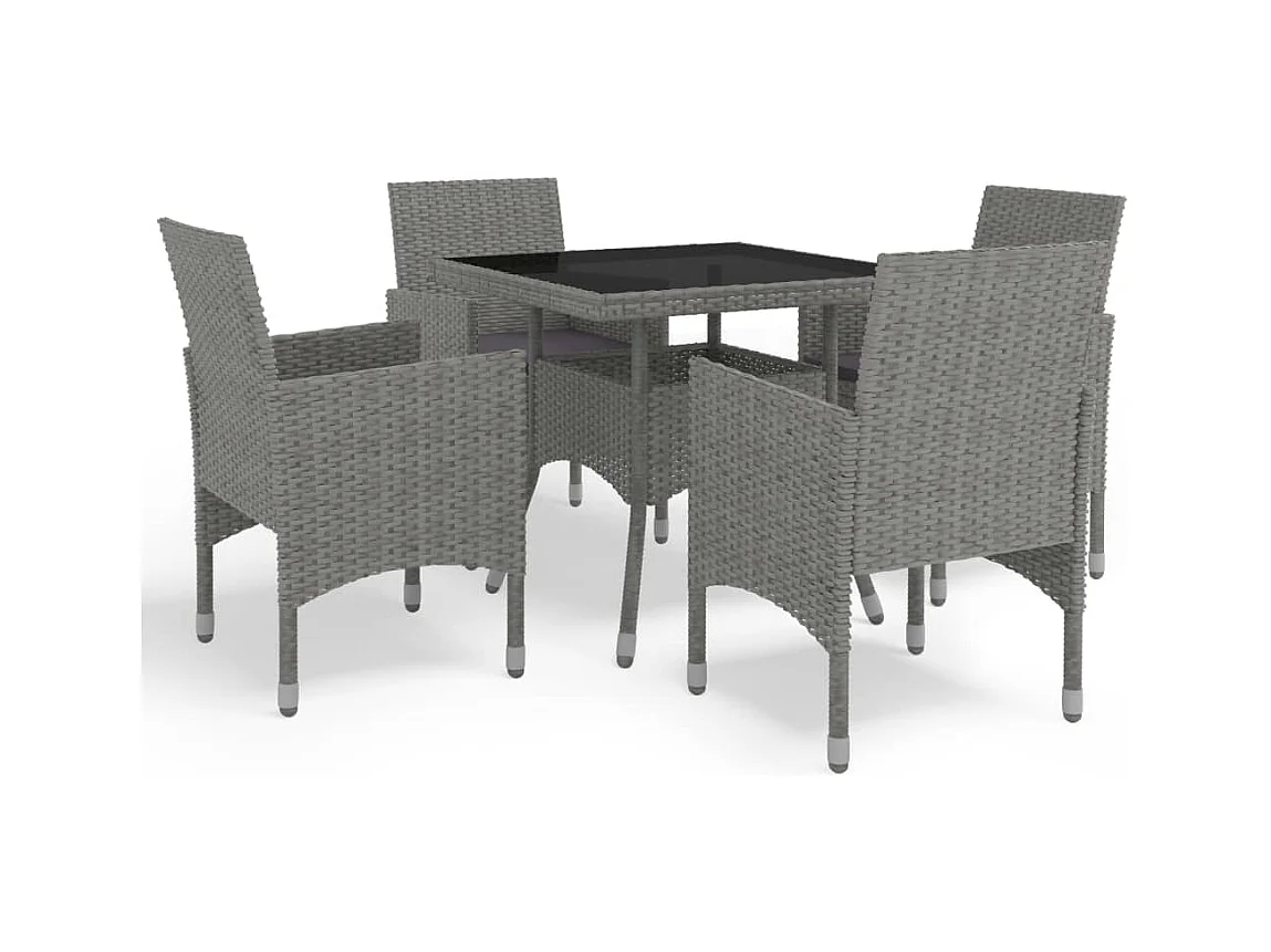 Set Mobili da Pranzo da Giardino 5 pz Grigio Polyrattan e Vetro