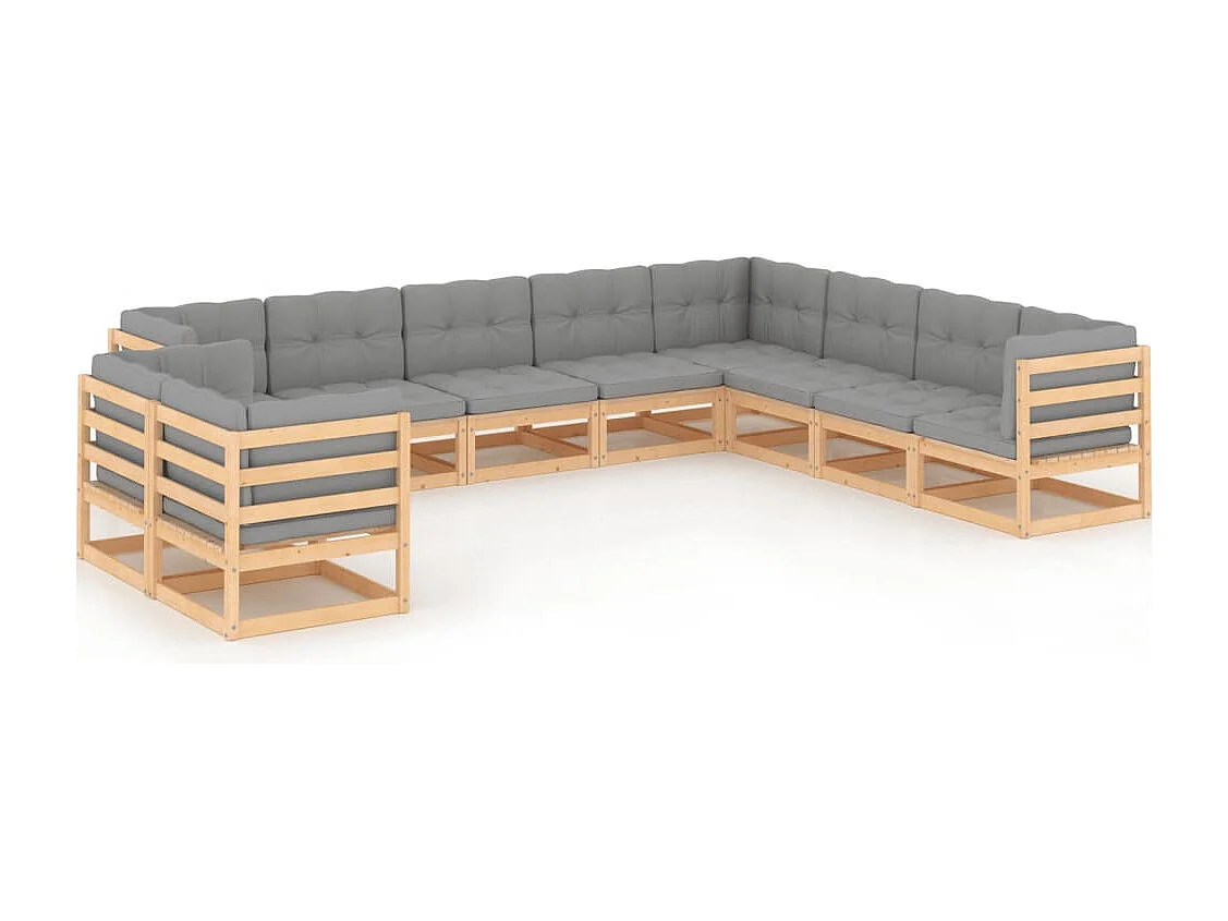 10-tlg. Garten-Lounge-Set mit Kissen Massivholz Kiefer