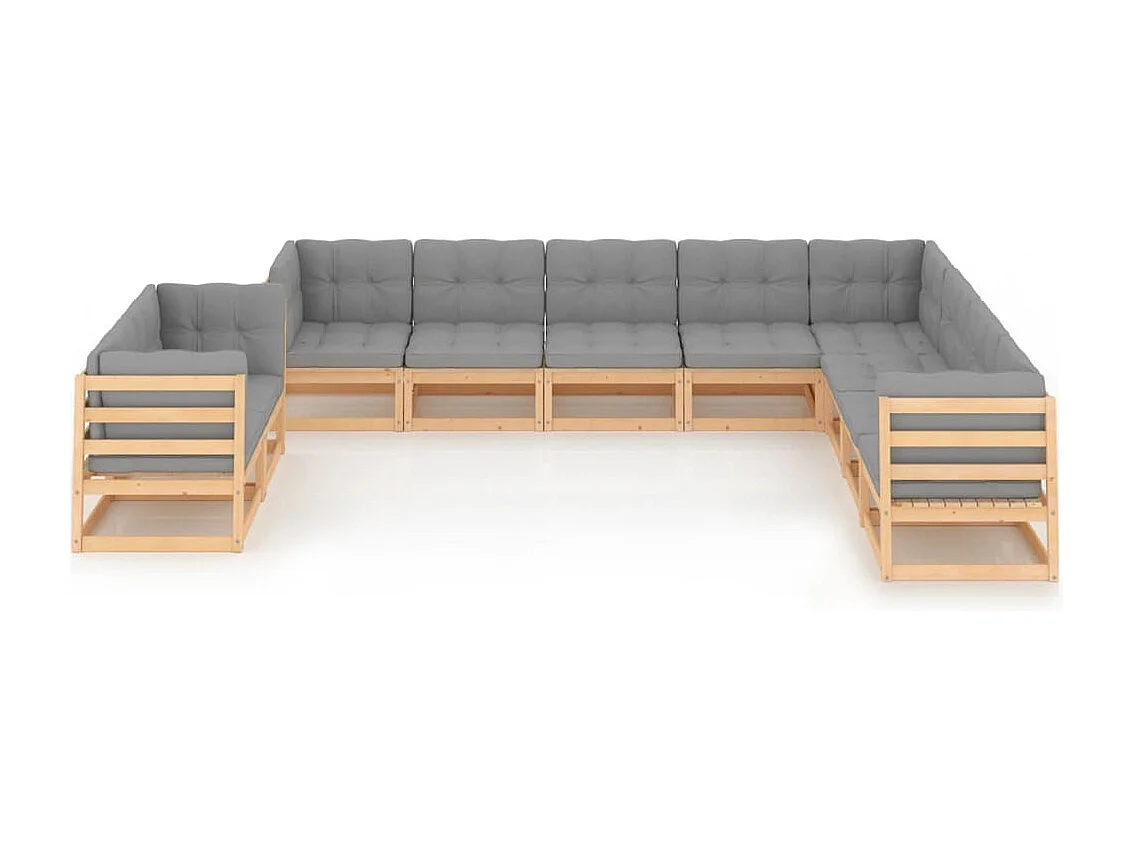 10-tlg. Garten-Lounge-Set mit Kissen Massivholz Kiefer