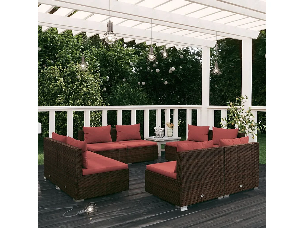 8-tlg. Garten-Lounge-Set mit Kissen Poly Rattan Braun