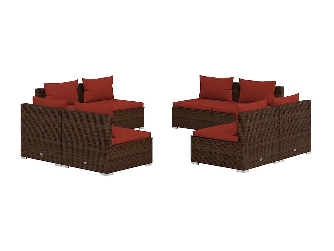 8-tlg. Garten-Lounge-Set mit Kissen Poly Rattan Braun