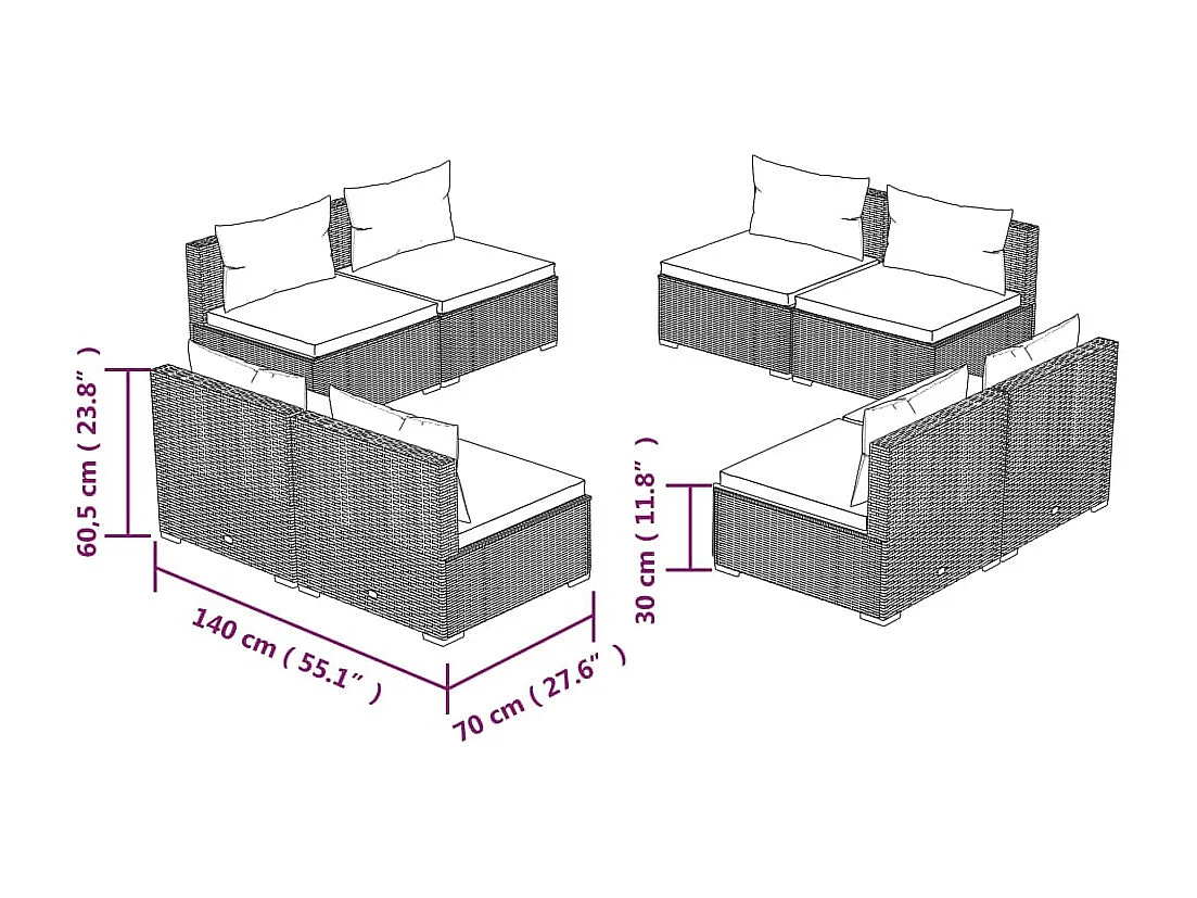 8-tlg. Garten-Lounge-Set mit Kissen Poly Rattan Braun