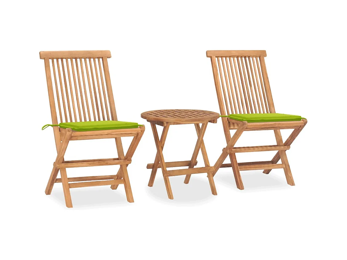 Ensemble à manger d'extérieur pliable avec coussin 3 pcs Teck