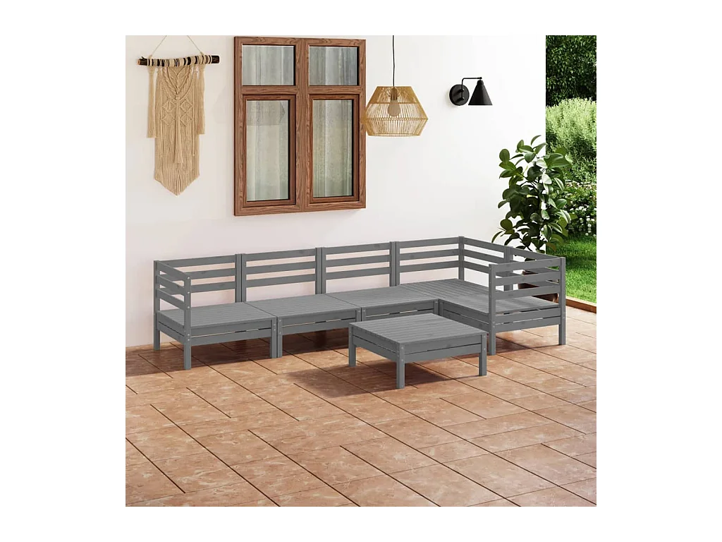 Salon de jardin 6 pcs Bois de pin massif Gris