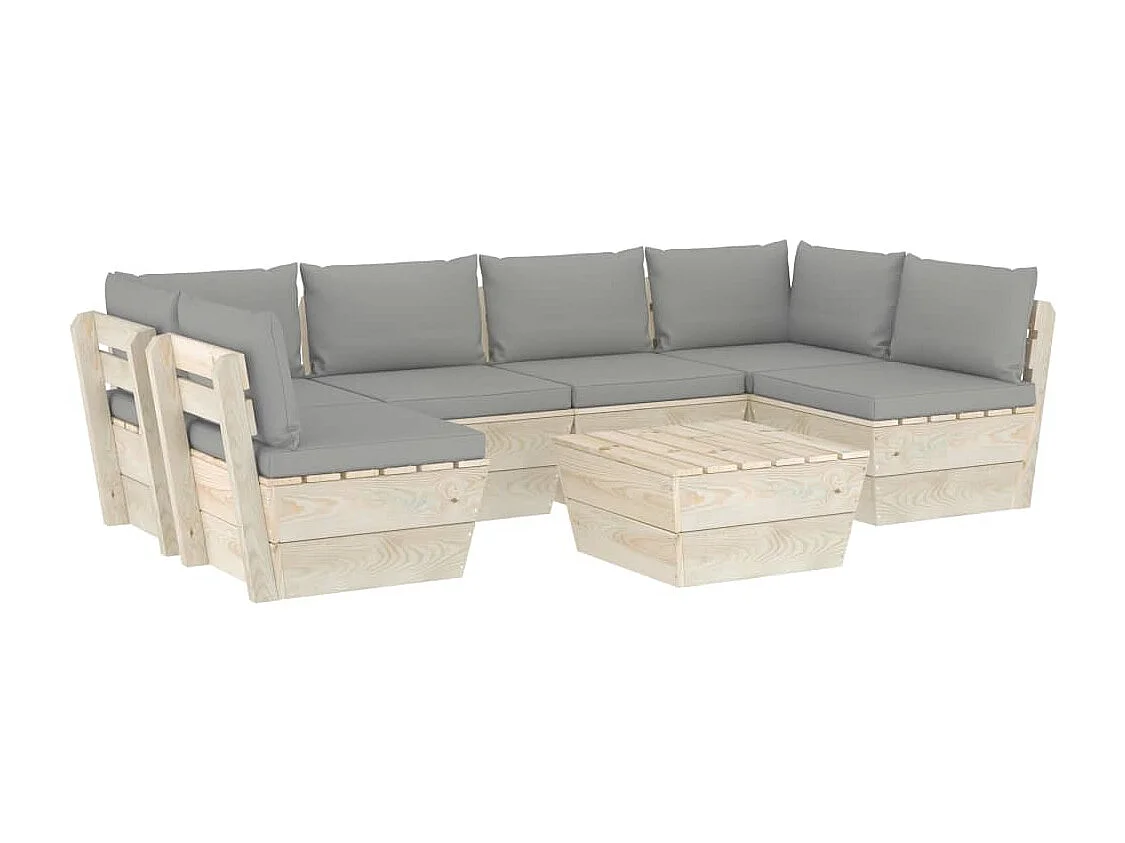 Muebles de jardín de palets 7 piezas y cojines madera de abeto