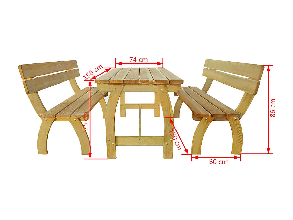 Table de brasserie avec 2 banquettes Pinède imprégnée