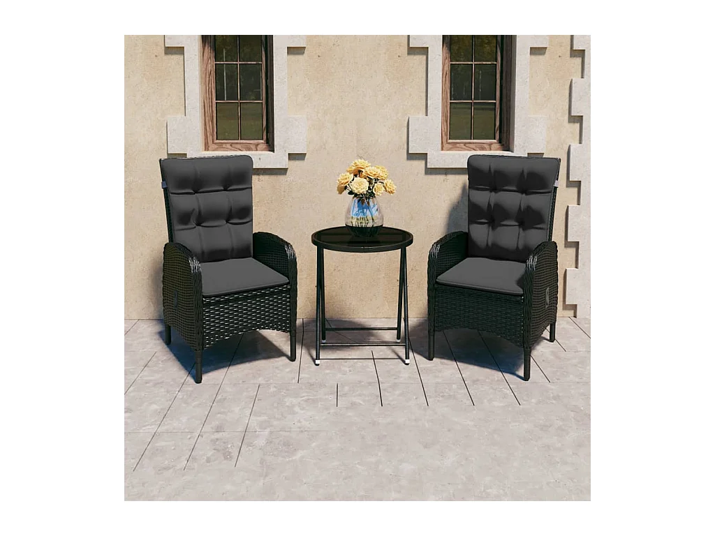3-delige Bistroset poly rattan en glas zwart