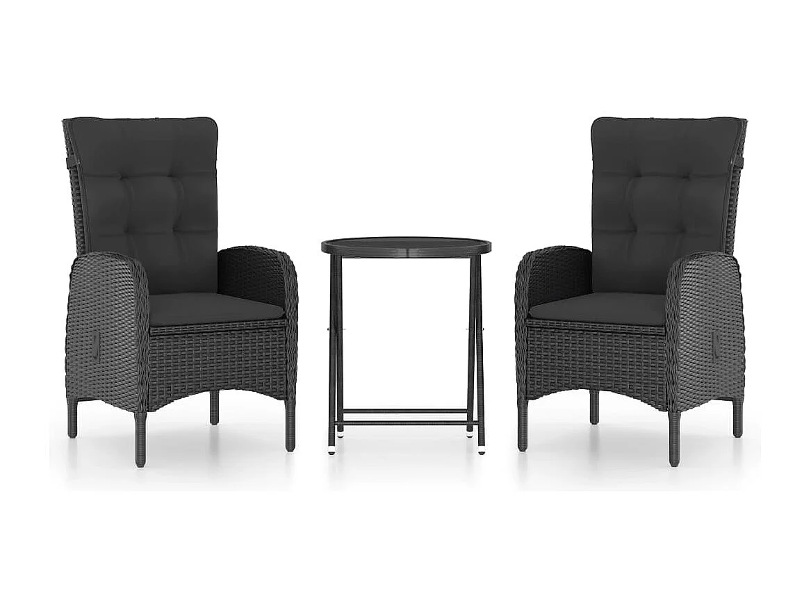 Ensemble de bistro de jardin 3 pcs Résine tressée et verre Noir