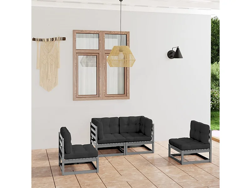 4 pcs conjunto lounge de jardim c/ almofadões pinho maciço