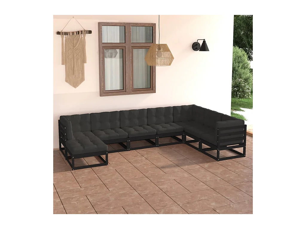 Set Salotto Giardino 8 pz Cuscini Antracite Legno Massello Pino