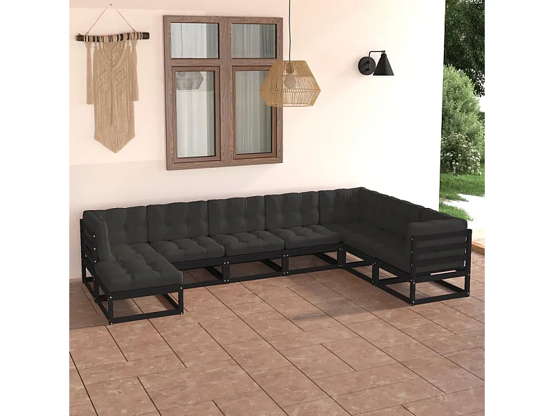 8 pcs conjunto lounge de jardim c/ almofadões pinho maciço